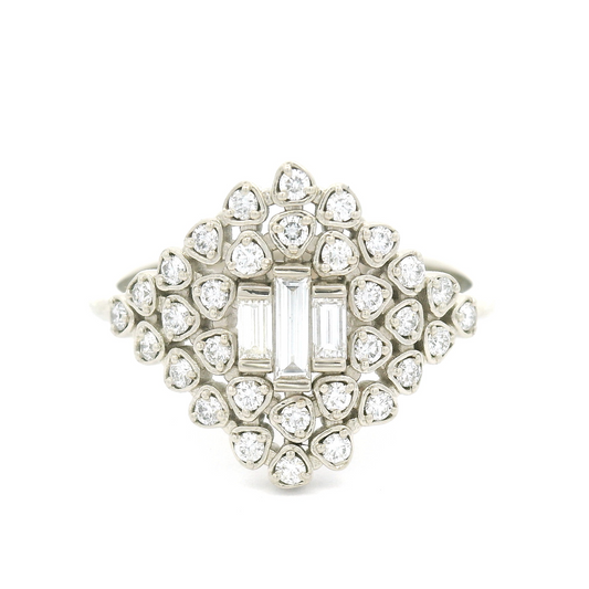 14k White Cluster Engagement Ring with 0.51cts Mixed Diamonds