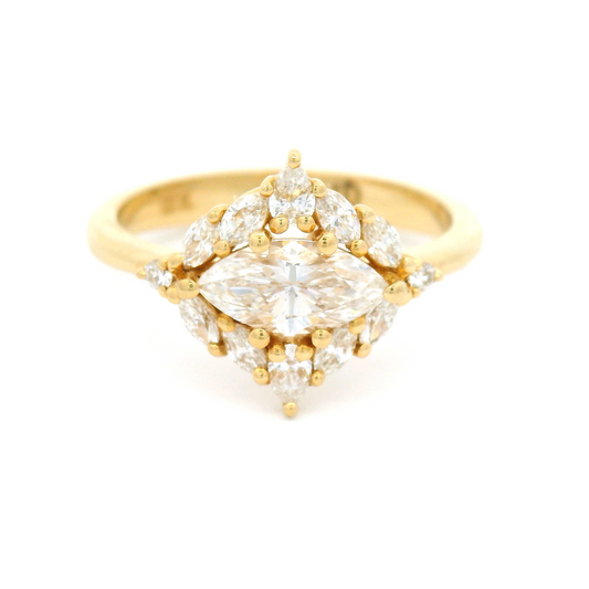 18k Yellow Engagement Ring with 0.75ct Marquise Diamond and Accent Diamonds