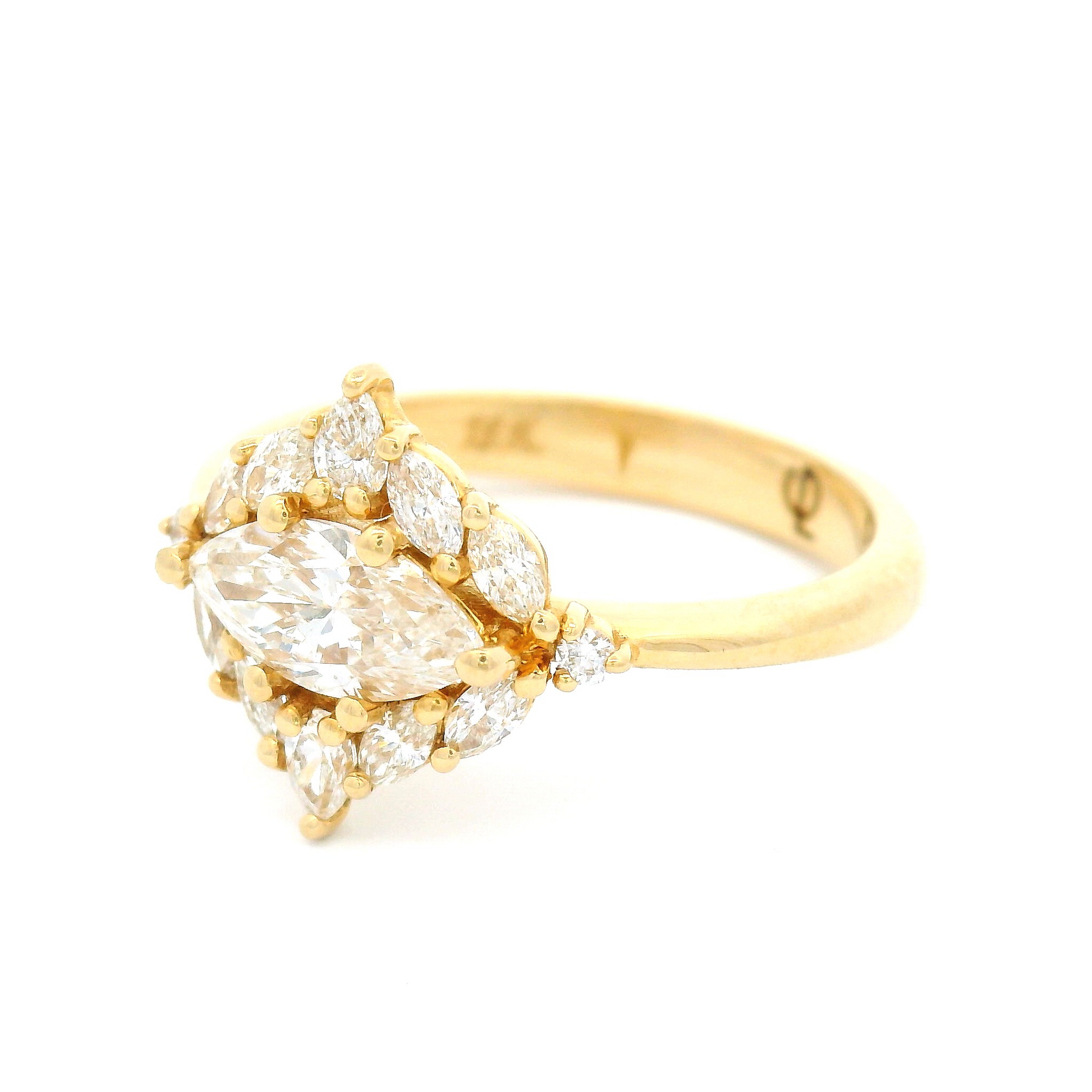 18k Yellow Engagement Ring with 0.75ct Marquise Diamond and Accent Diamonds