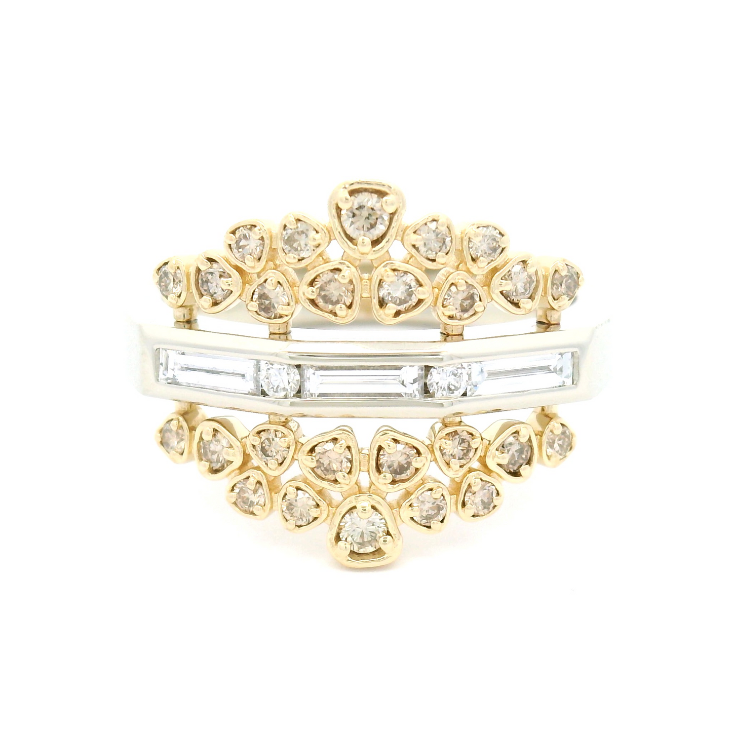 14k White and Yellow Gold Cluster Ring with 0.62cts Champagne and White Diamonds
