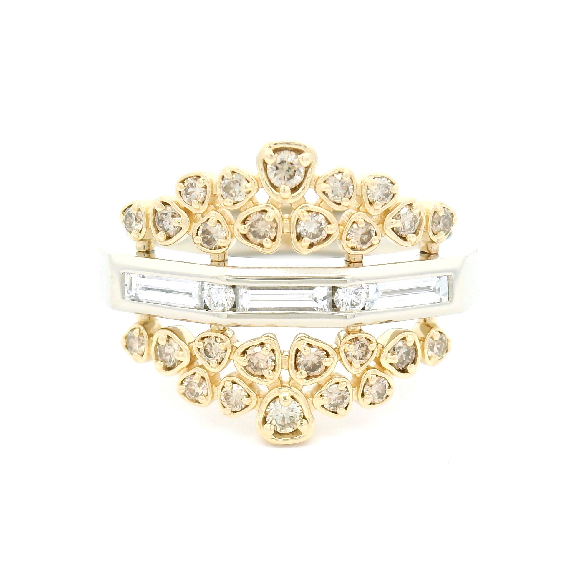 14k White and Yellow Gold Cluster Ring with 0.62cts Champagne and White Diamonds