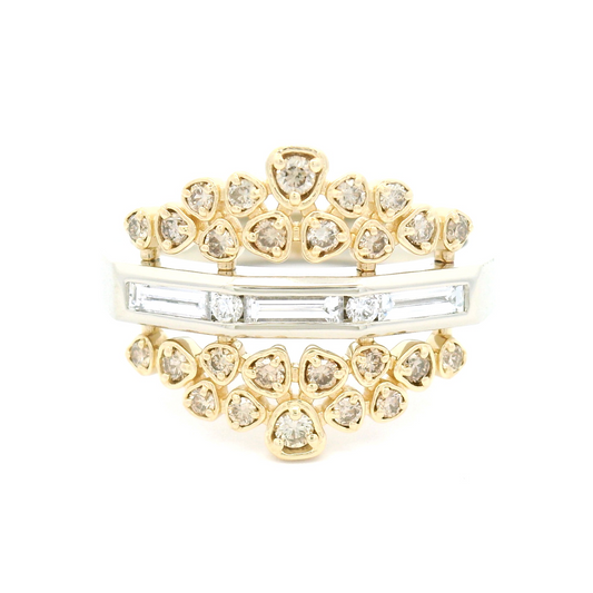14k White and Yellow Gold Cluster Ring with 0.62cts Champagne and White Diamonds