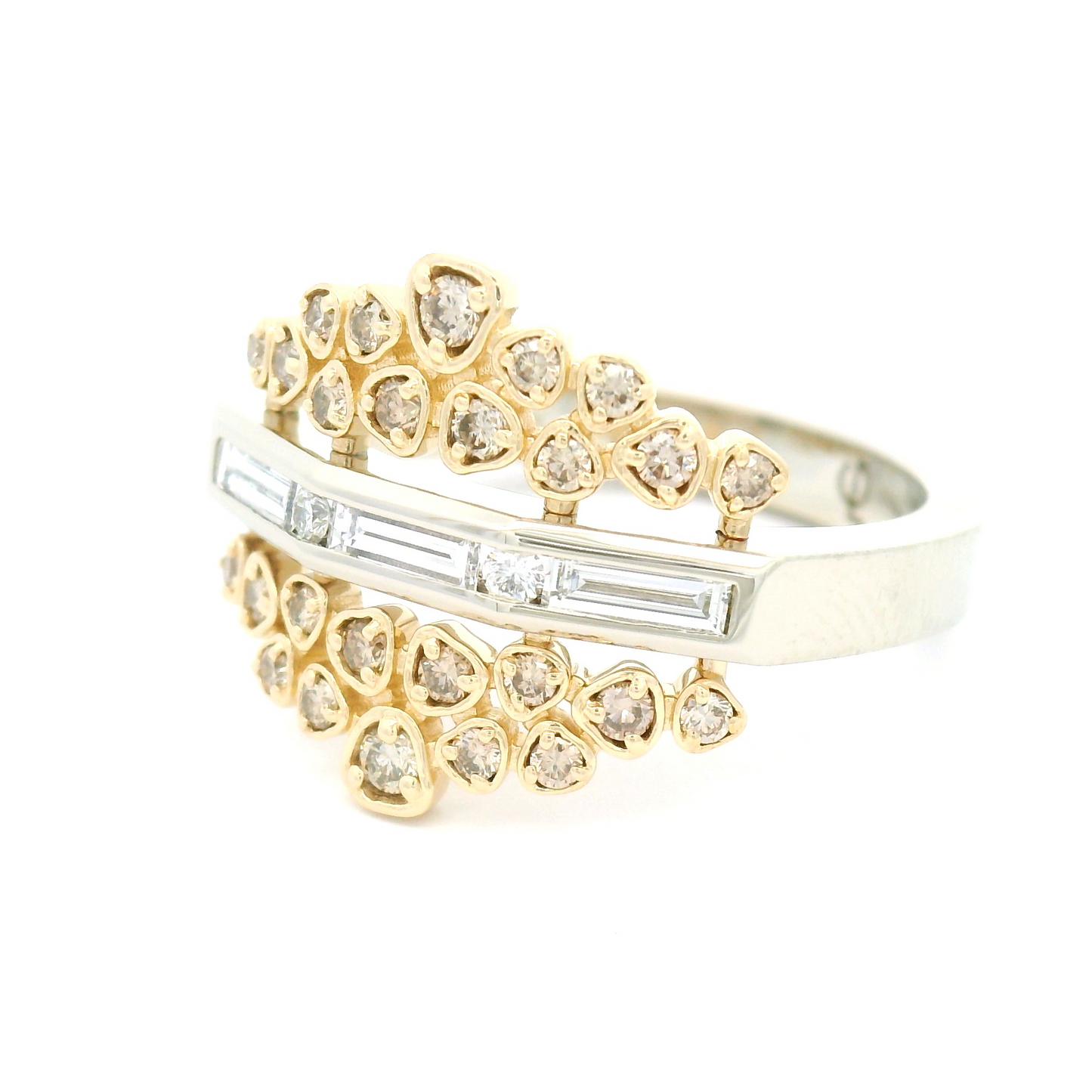 14k White and Yellow Gold Cluster Ring with 0.62cts Champagne and White Diamonds