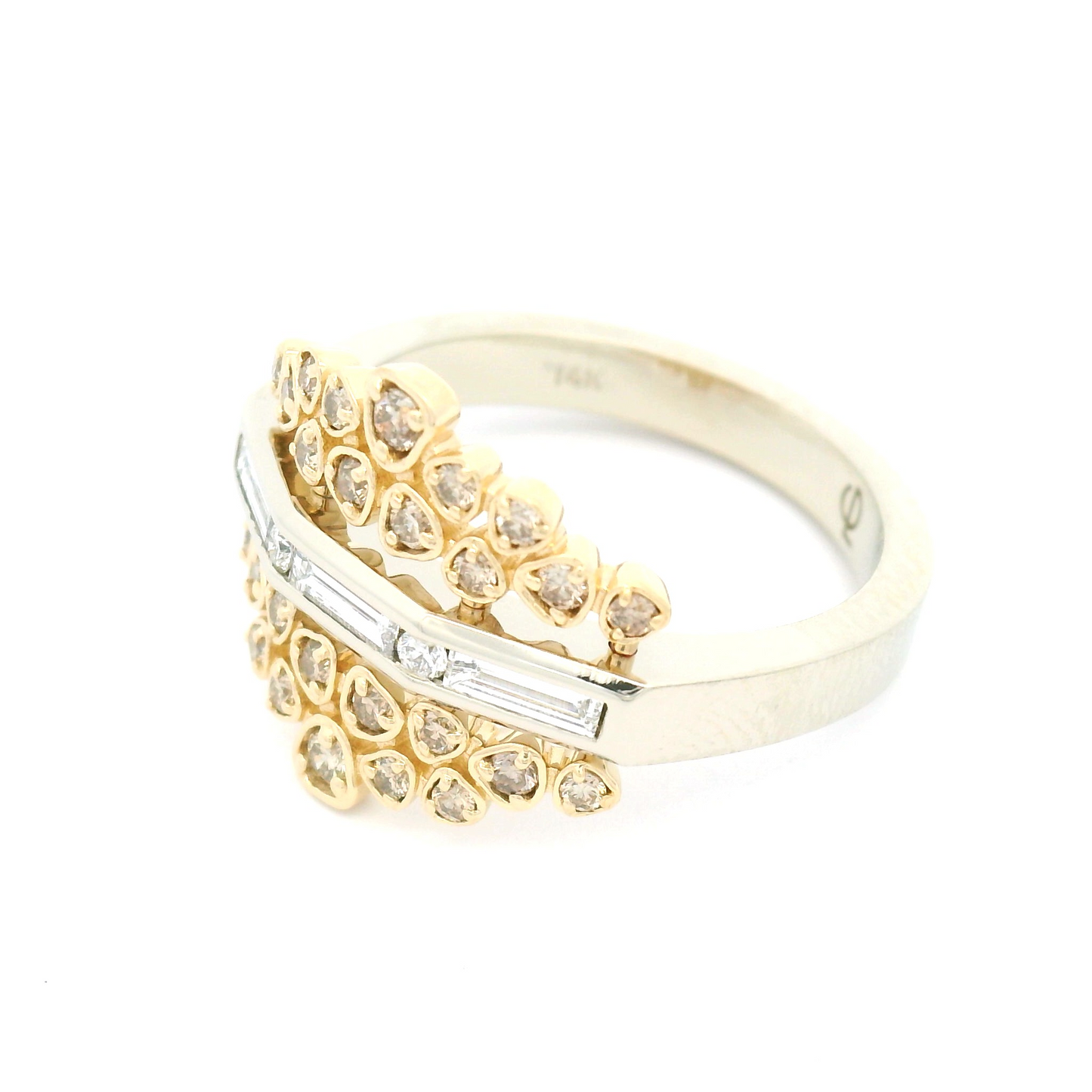 14k White and Yellow Gold Cluster Ring with 0.62cts Champagne and White Diamonds