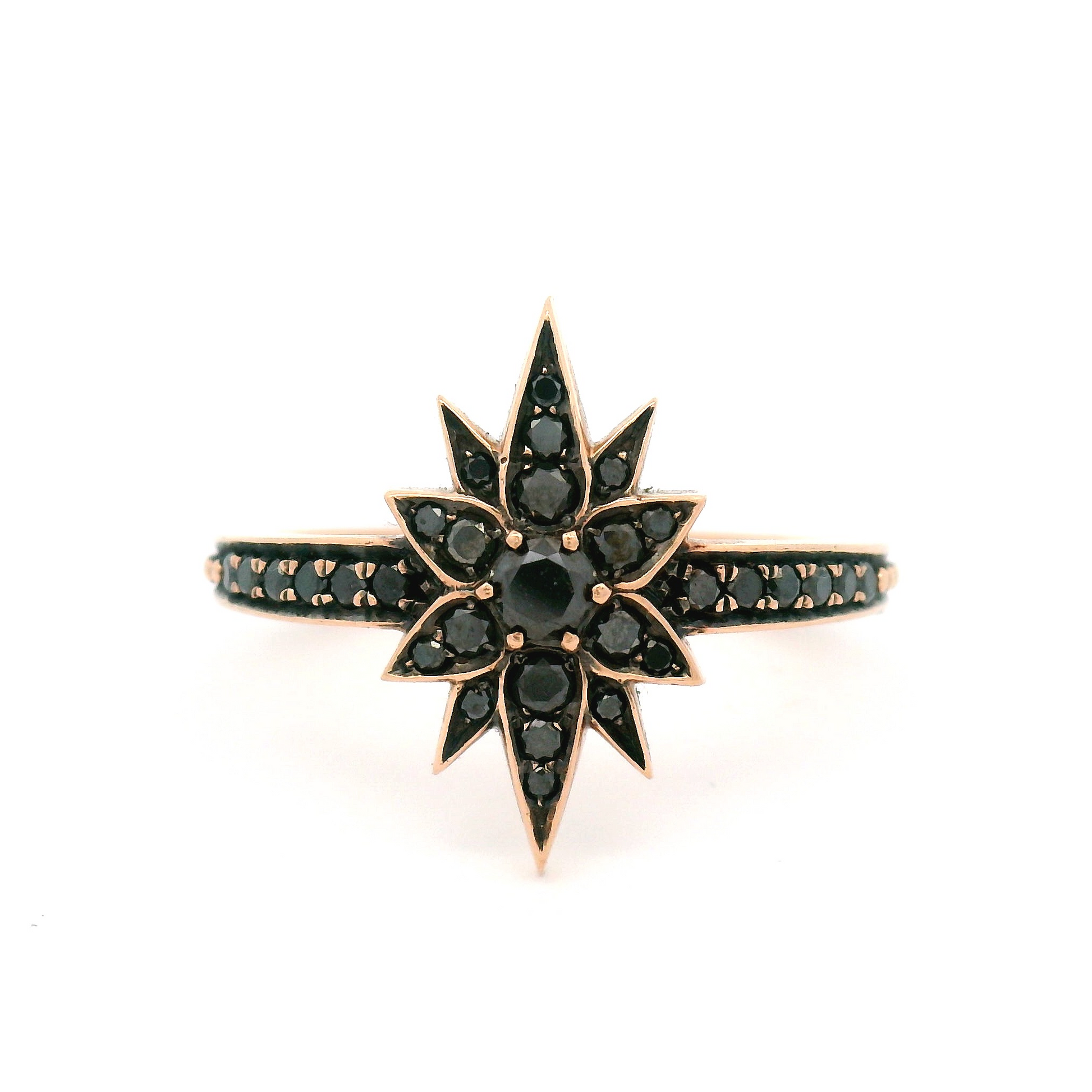 10k Rose Gold Floral Ring with 0.40cts Black Diamonds