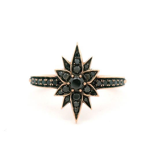 10k Rose Gold Floral Ring with 0.40cts Black Diamonds