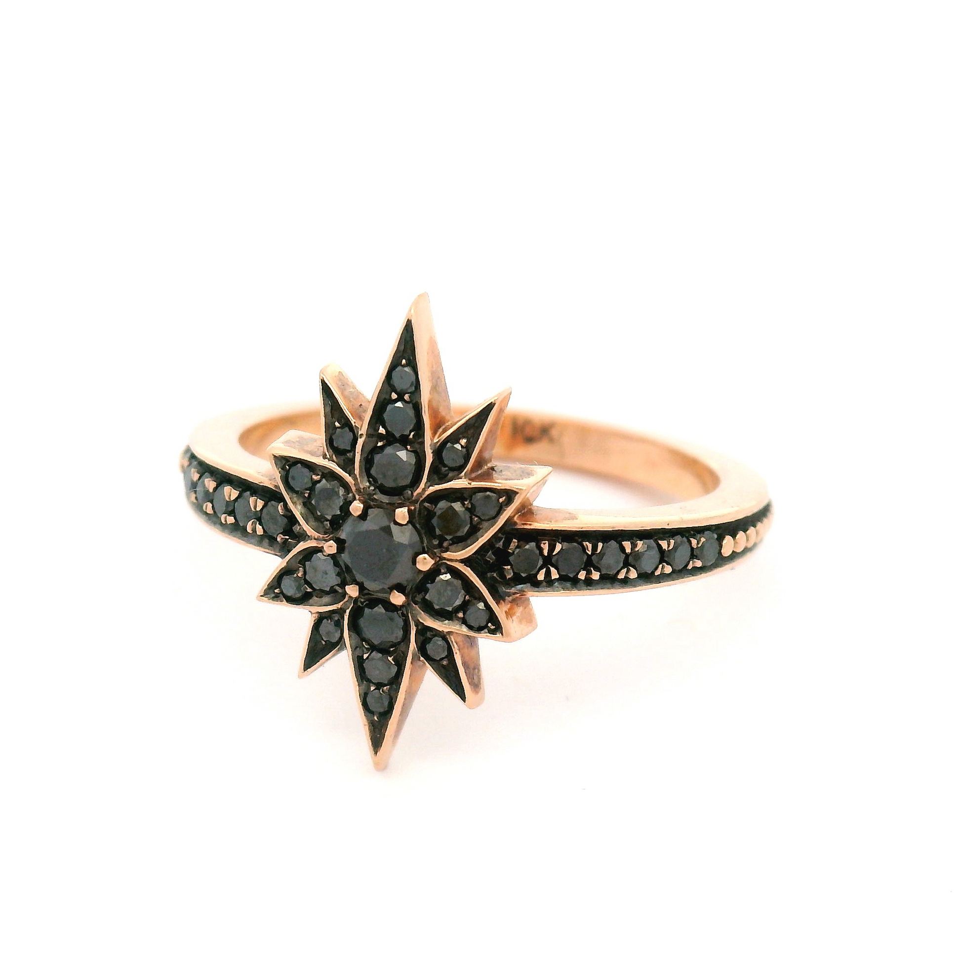10k Rose Gold Floral Ring with Black Diamonds1