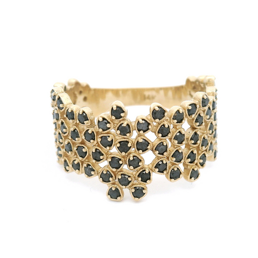 14k Yellow Cluster Band with 0.93cts Black Diamonds