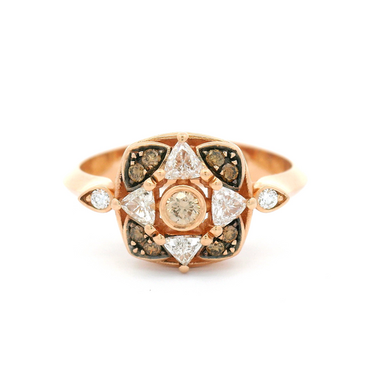 14k Rose Gold Mosaic Cluster Ring with 0.24cts Multi-Cut Multi-Coloured Diamonds