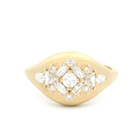 14k Yellow Engagement Signet Ring with 0.57cts Diamonds