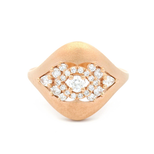 14k Rose Gold Matte Finish Ring with 0.40cts Multi-Cut Diamond Cluster