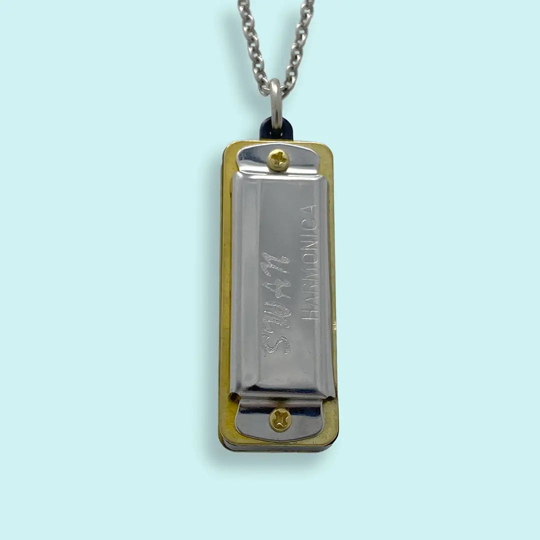 Miniature Harmonica Pendant Necklace - Silver