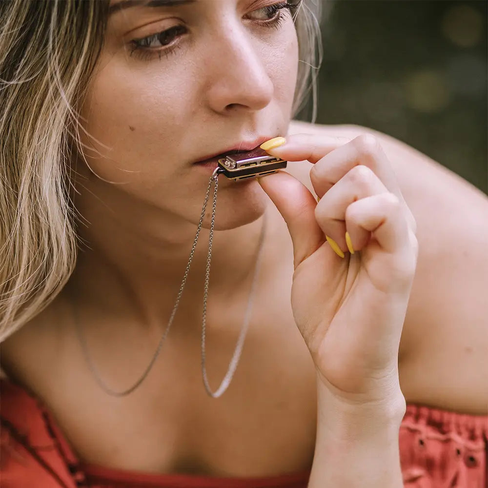 Miniature Harmonica Pendant Necklace - Silver
