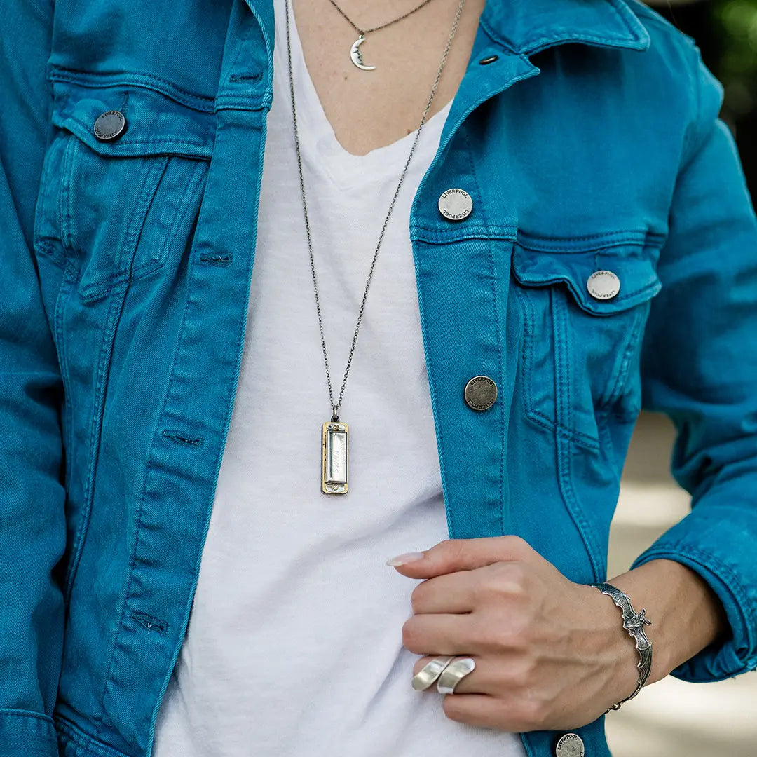 Miniature Harmonica Pendant Necklace - Silver
