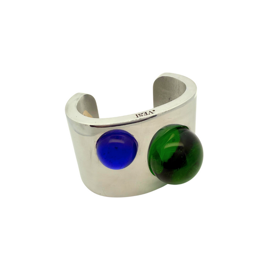 Aluminum Cuff Bracelet with Blue & Green Glass