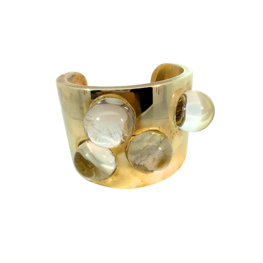 Brass Cuff Bracelet with Clear Glass