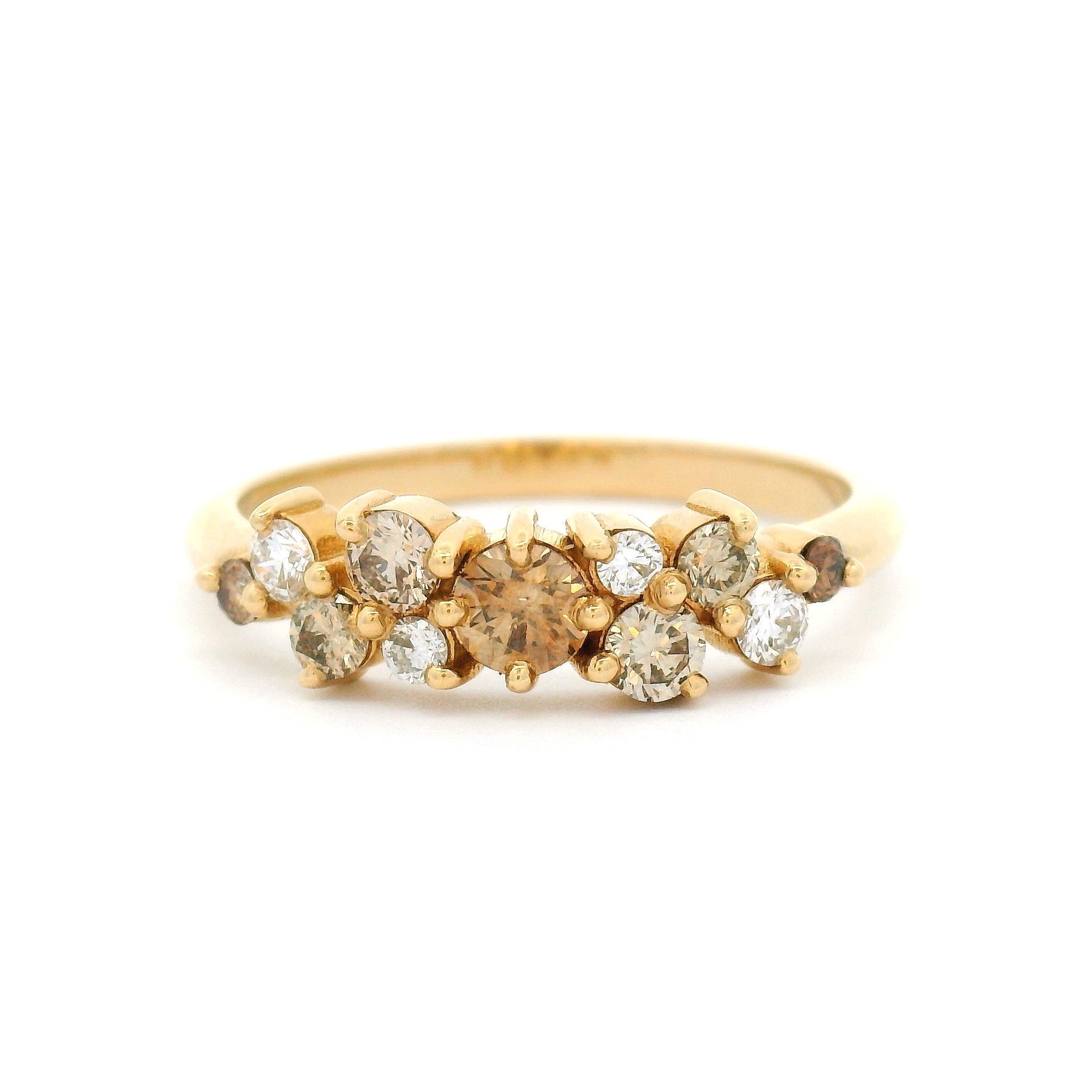 14k Yellow Cluster Ring with Natural Champagne and White Diamonds