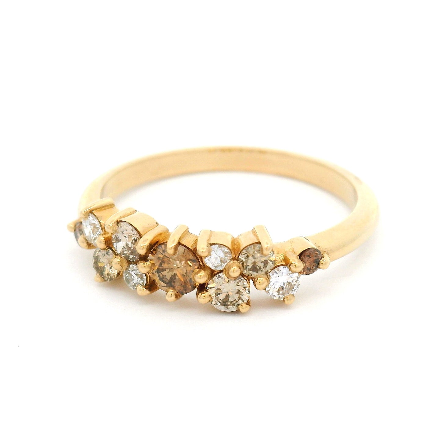 14k Yellow Cluster Ring with Natural Champagne and White Diamonds