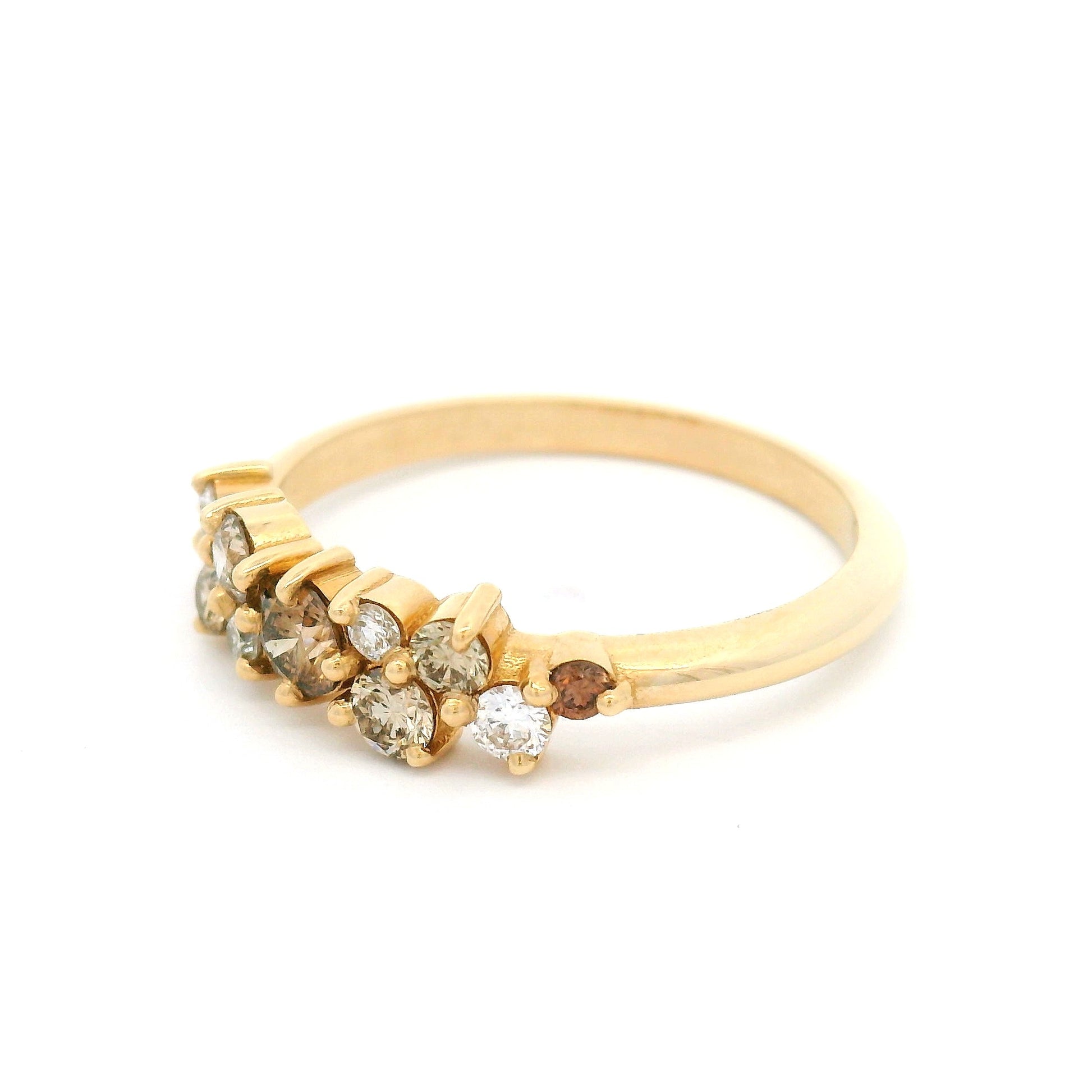 14k Yellow Cluster Ring with Natural Champagne and White Diamonds