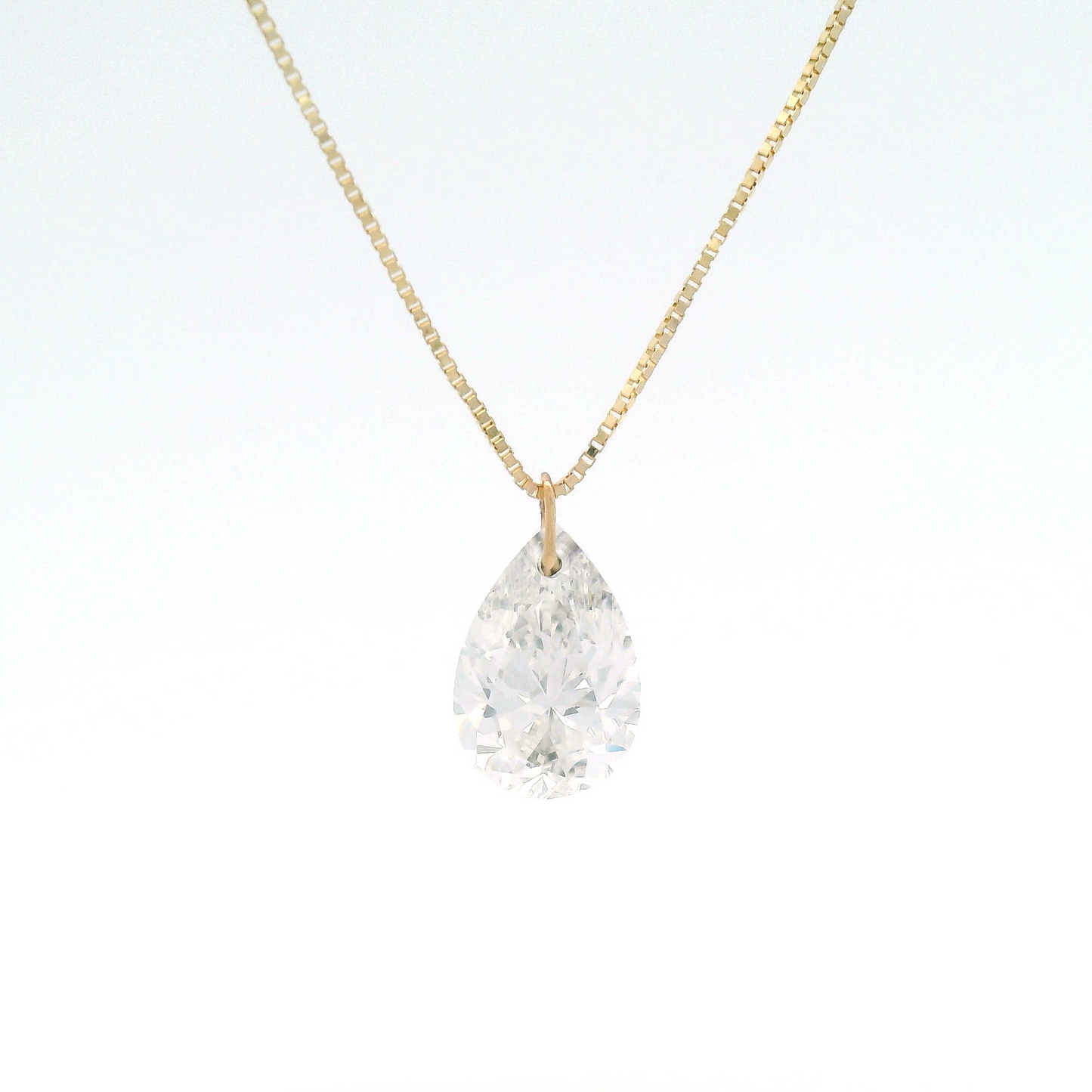 1.60ct Lab-Grown Pear-Cut Diamond Pendant Box Chain Necklace