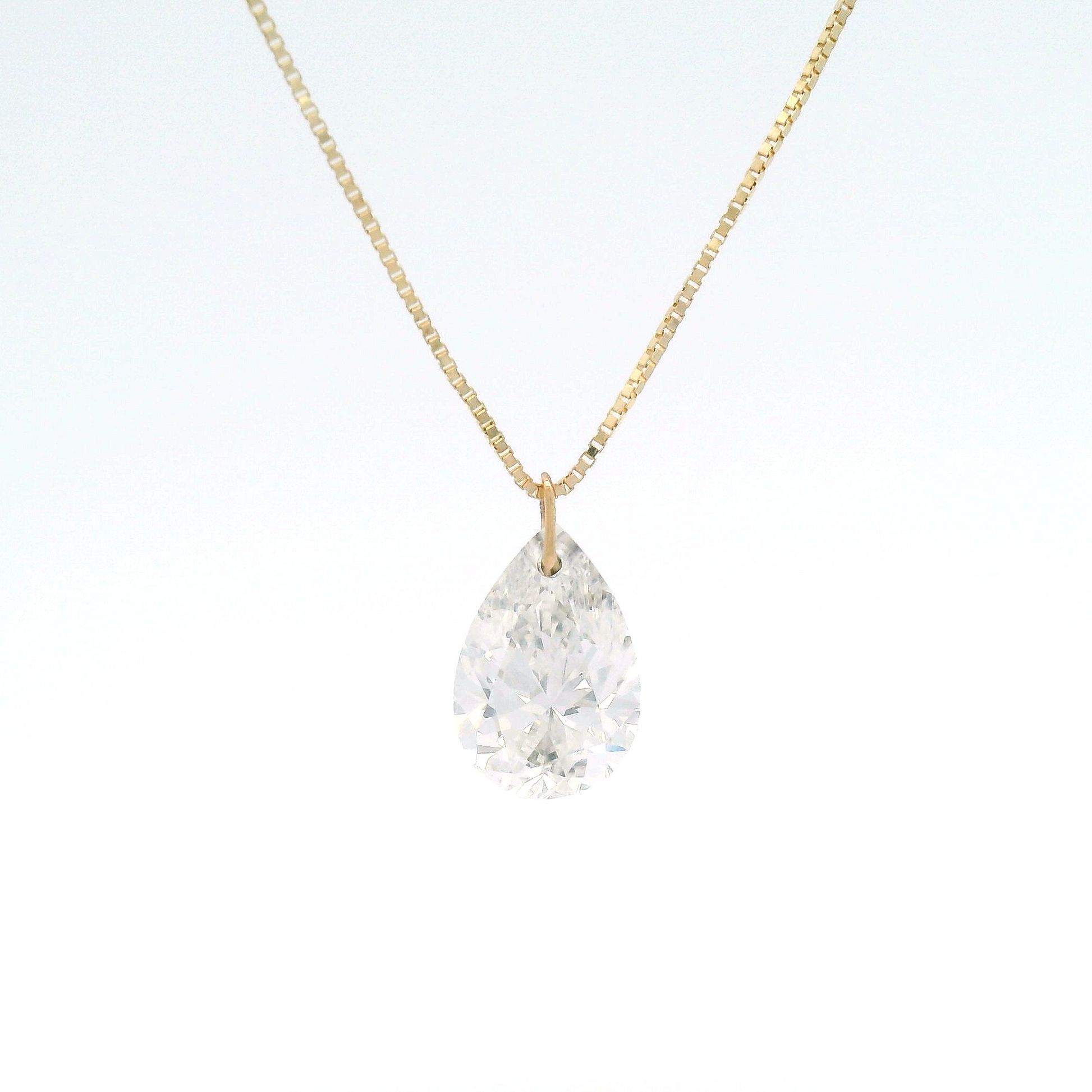 1.60ct Lab-Grown Pear-Cut Diamond Pendant Box Chain Necklace