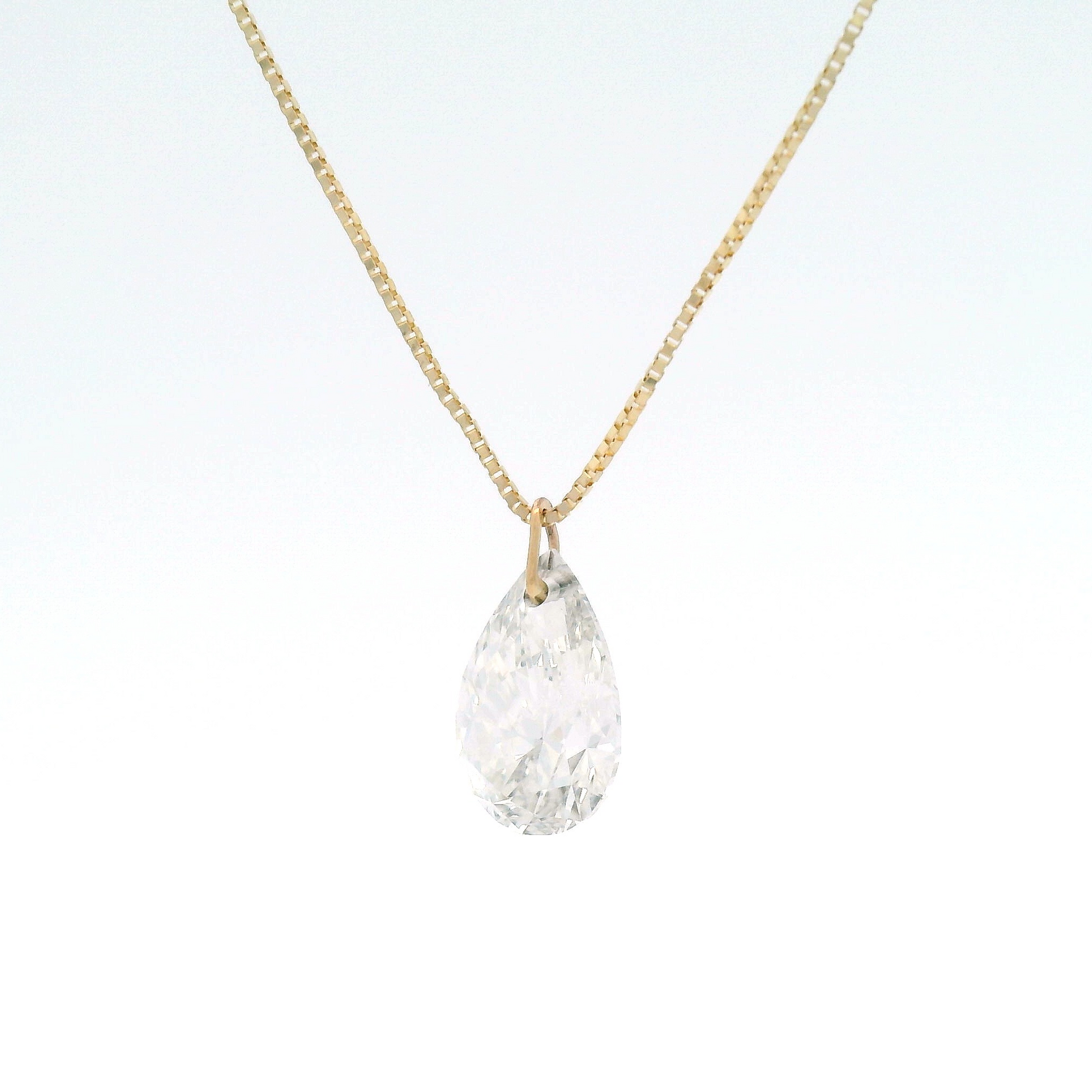 1.60ct Lab-Grown Pear-Cut Diamond Pendant Box Chain Necklace