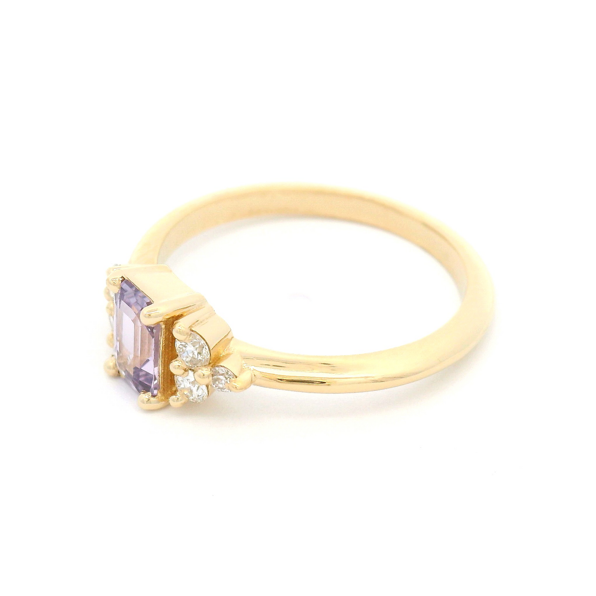 14k Yellow Engagement Ring with 0.67ct Purple Sapphire and Accent Diamonds