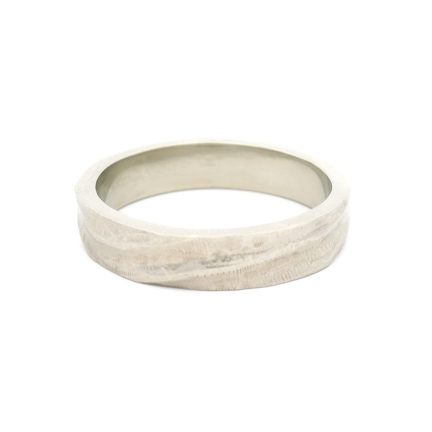10k White Textured 4mm Wide Wedding Band