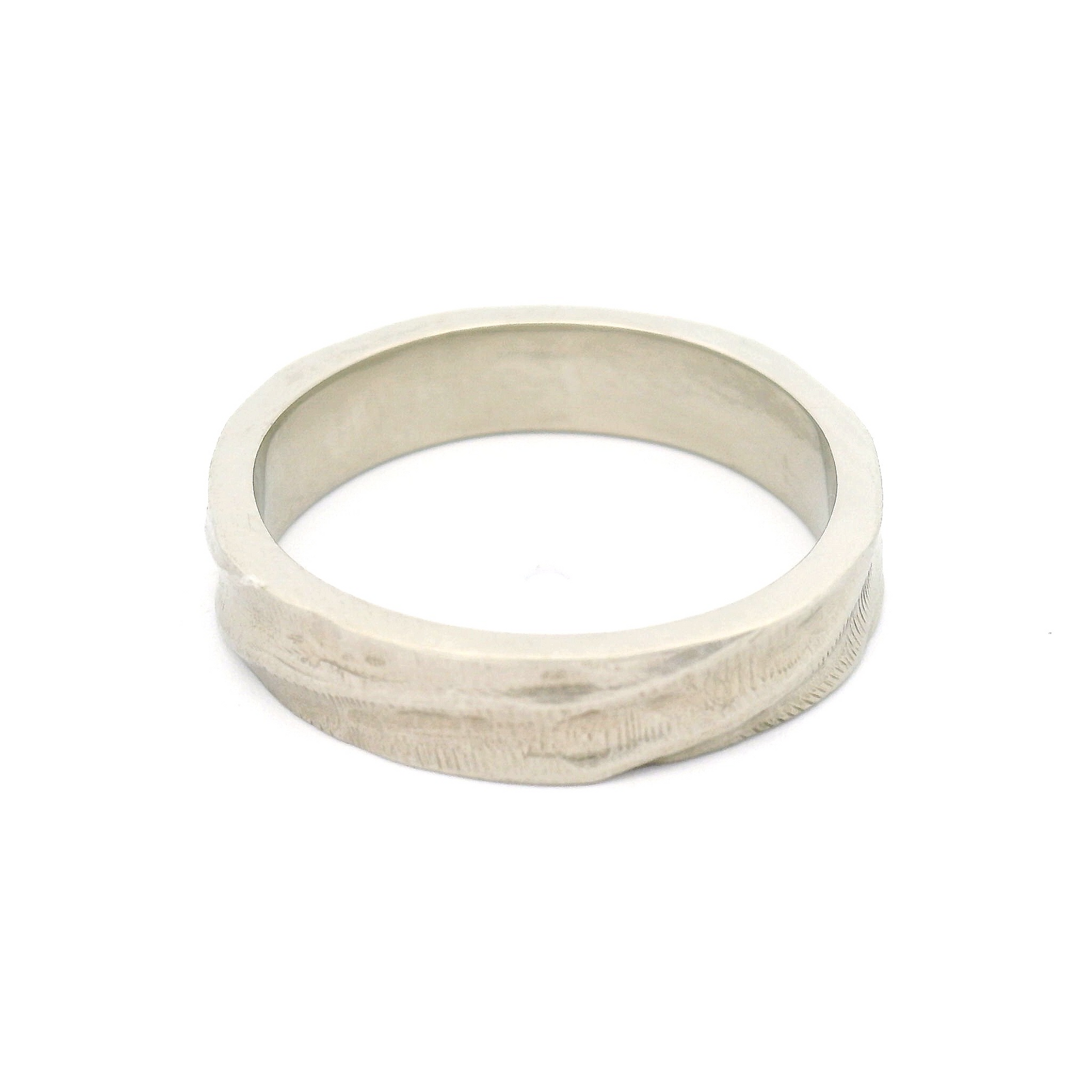10k White Textured 4mm Wide Wedding Band