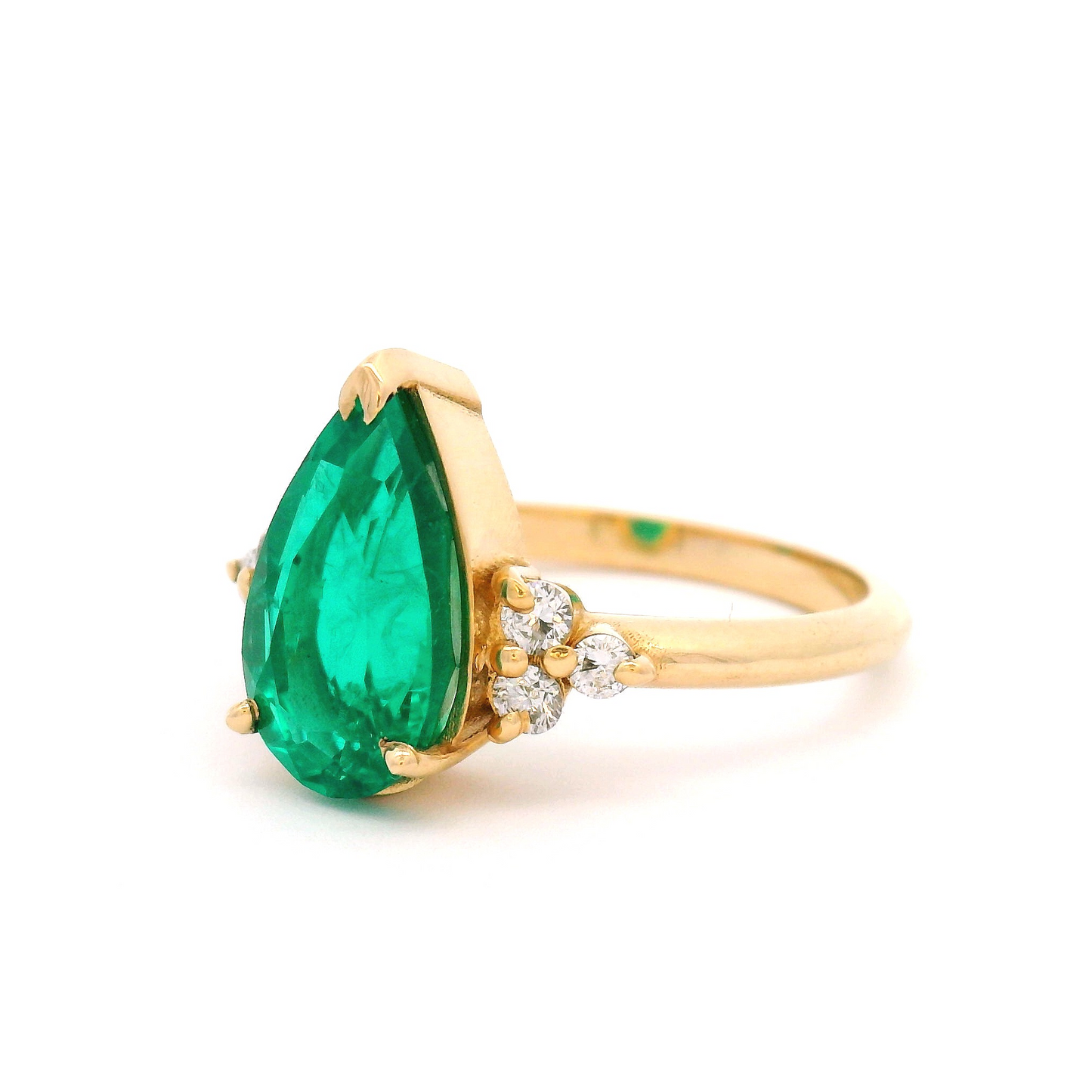 14k Yellow Ring with 2.23ct Lab-Grown Pear Emerald with Accent Diamonds
