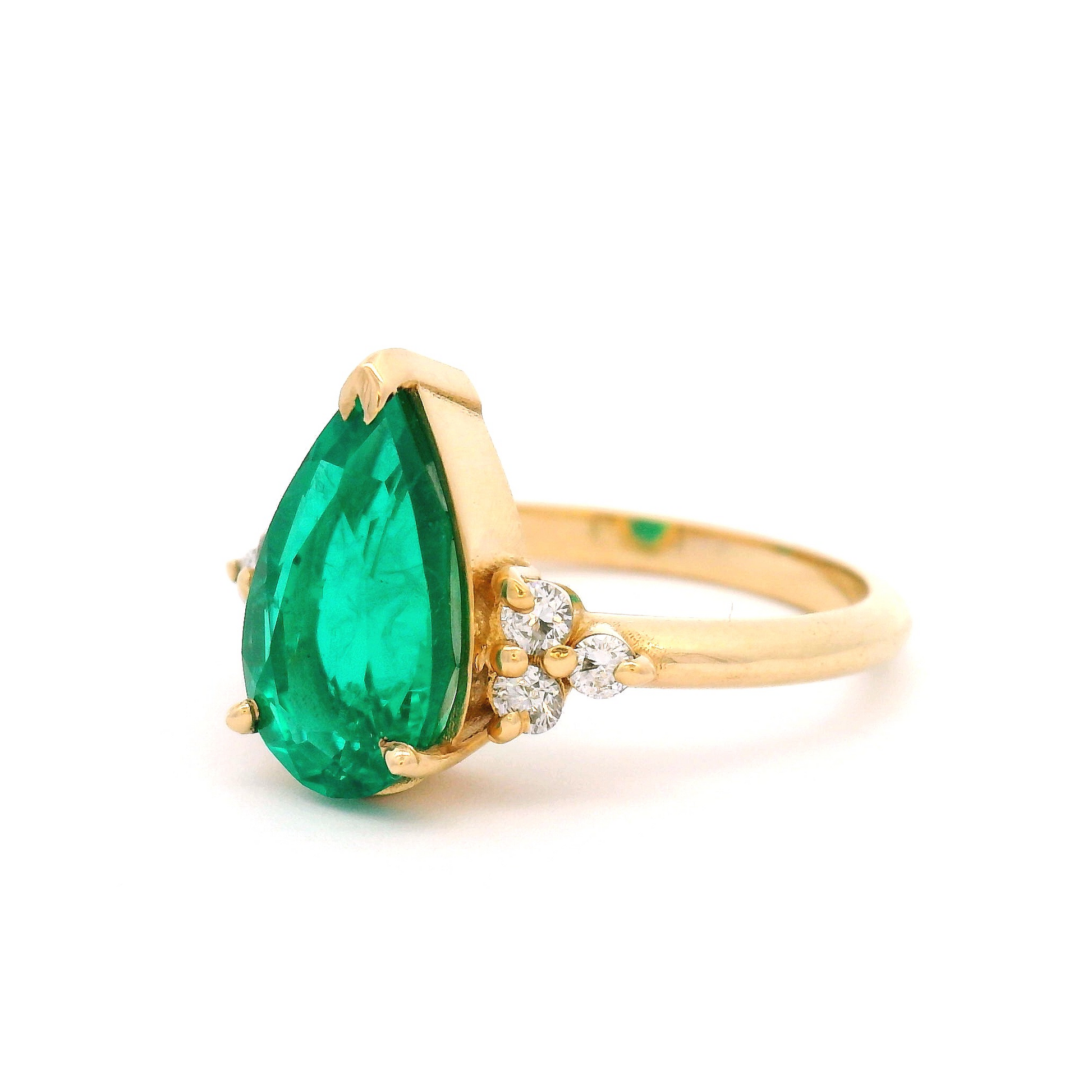 14k Yellow Ring with 2.23ct Lab-Grown Pear Emerald with Accent Diamonds