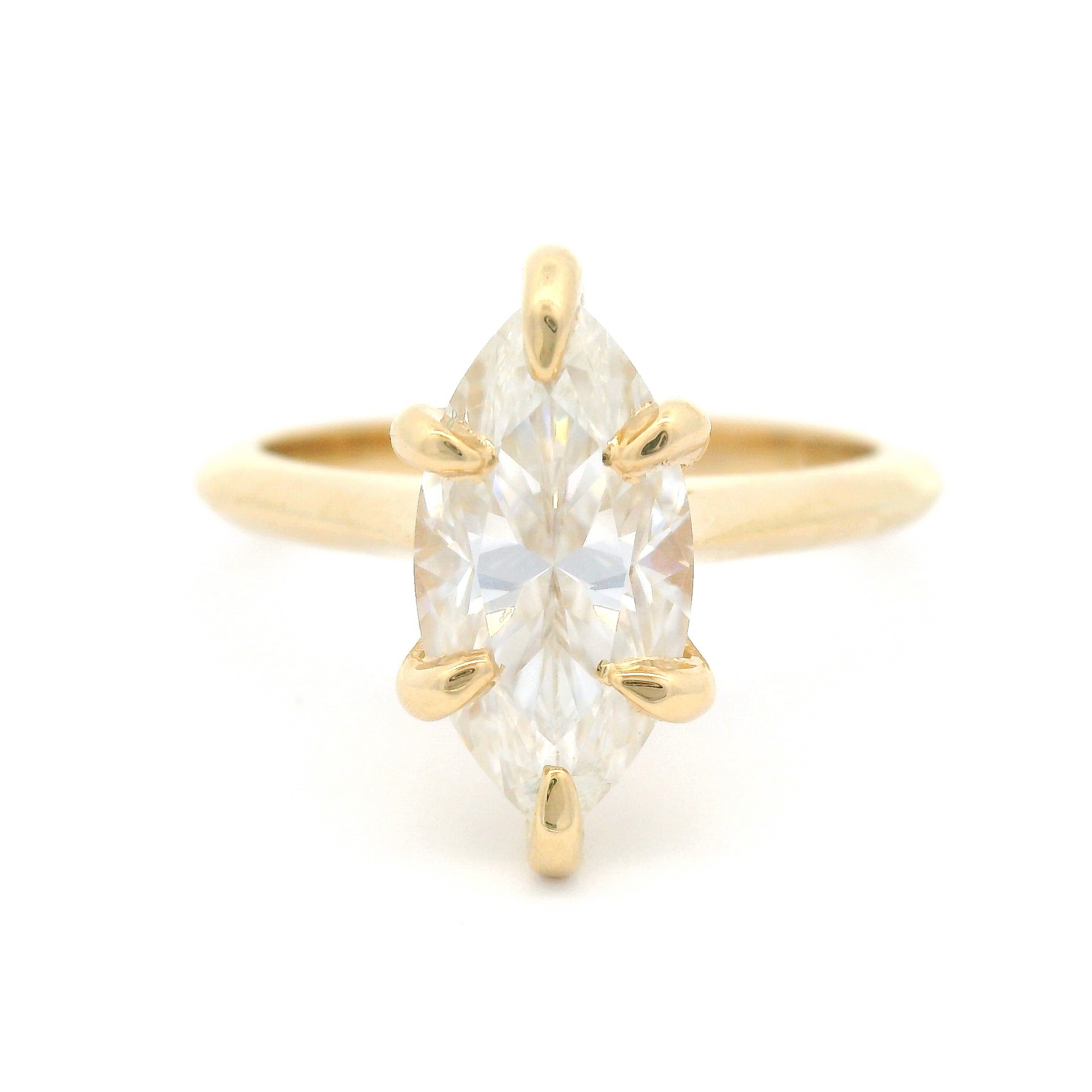 14k Yellow Six-Claw Solitaire with 1.89ct Marquise Moissanite