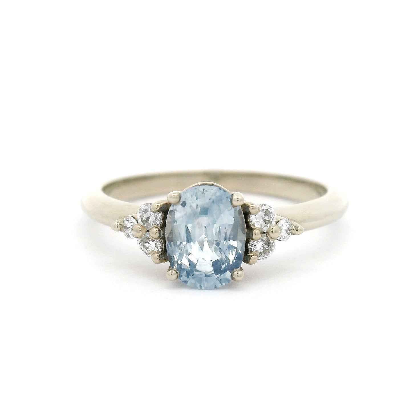 14k White Engagement Ring with Natural 1.08ct Blue Sapphire and Accent Lab Diamonds