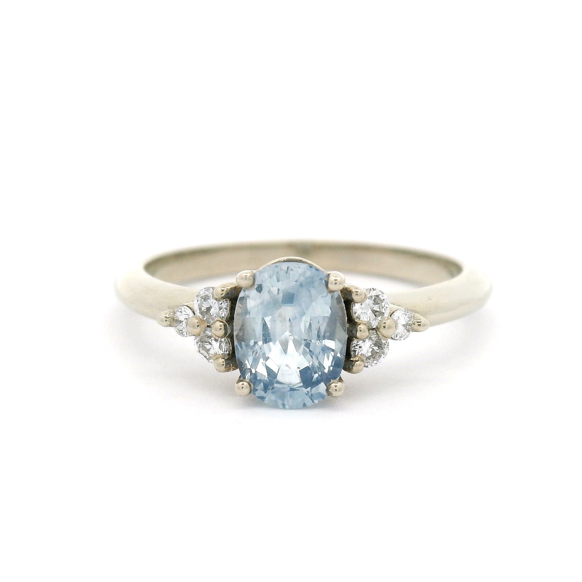 14k White Engagement Ring with Natural 1.08ct Blue Sapphire and Accent Lab Diamonds