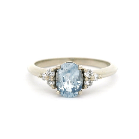 14k White Engagement Ring with Natural 1.08ct Blue Sapphire and Accent Lab Diamonds