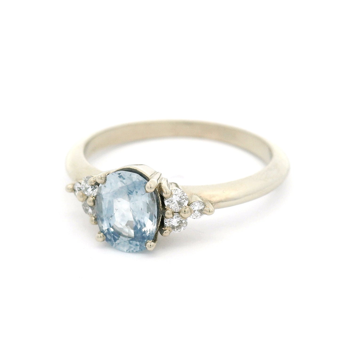 14k White Engagement Ring with Natural 1.08ct Blue Sapphire and Accent Lab Diamonds