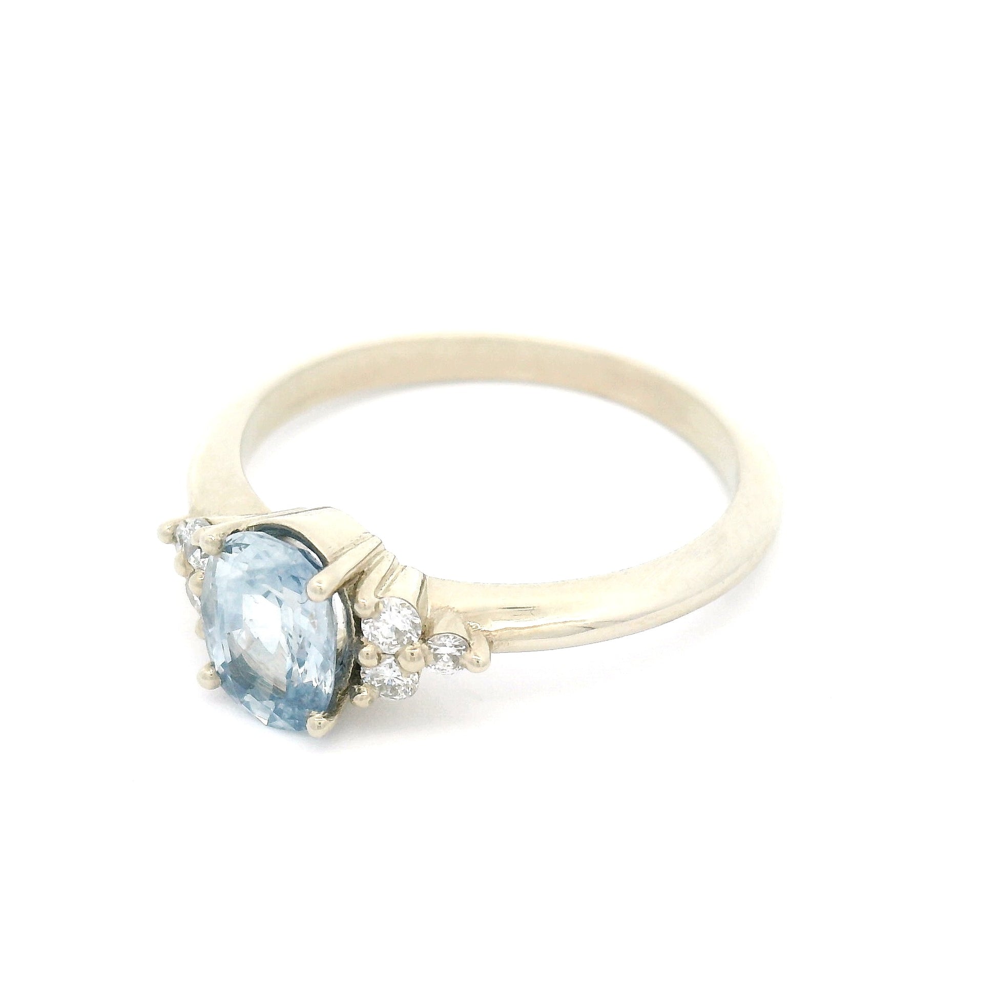 14k White Engagement Ring with Natural 1.08ct Blue Sapphire and Accent Lab Diamonds