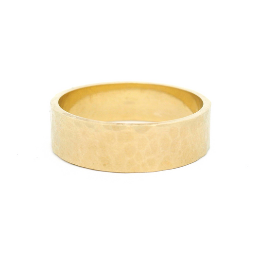 10k Yellow Hammered Finish 6mm Wide Wedding Band