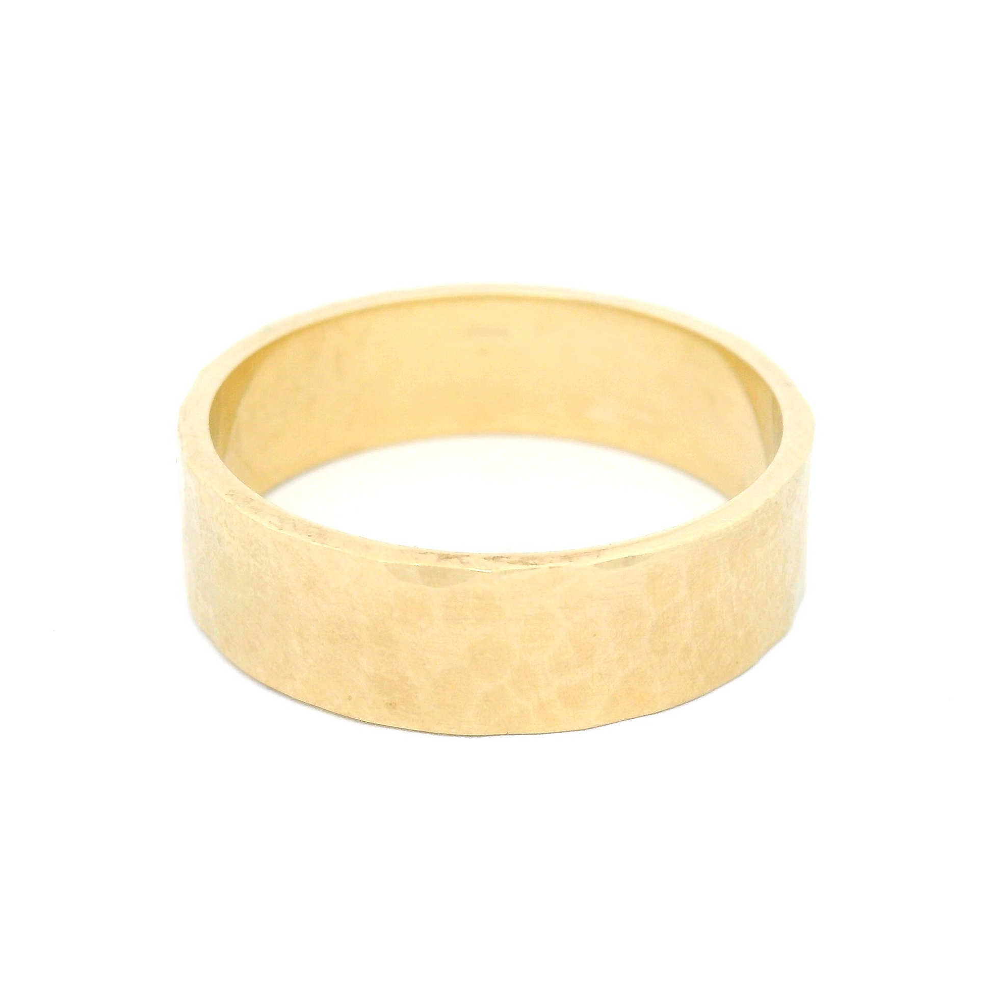 10k Yellow Hammered Finish 6mm Wide Wedding Band