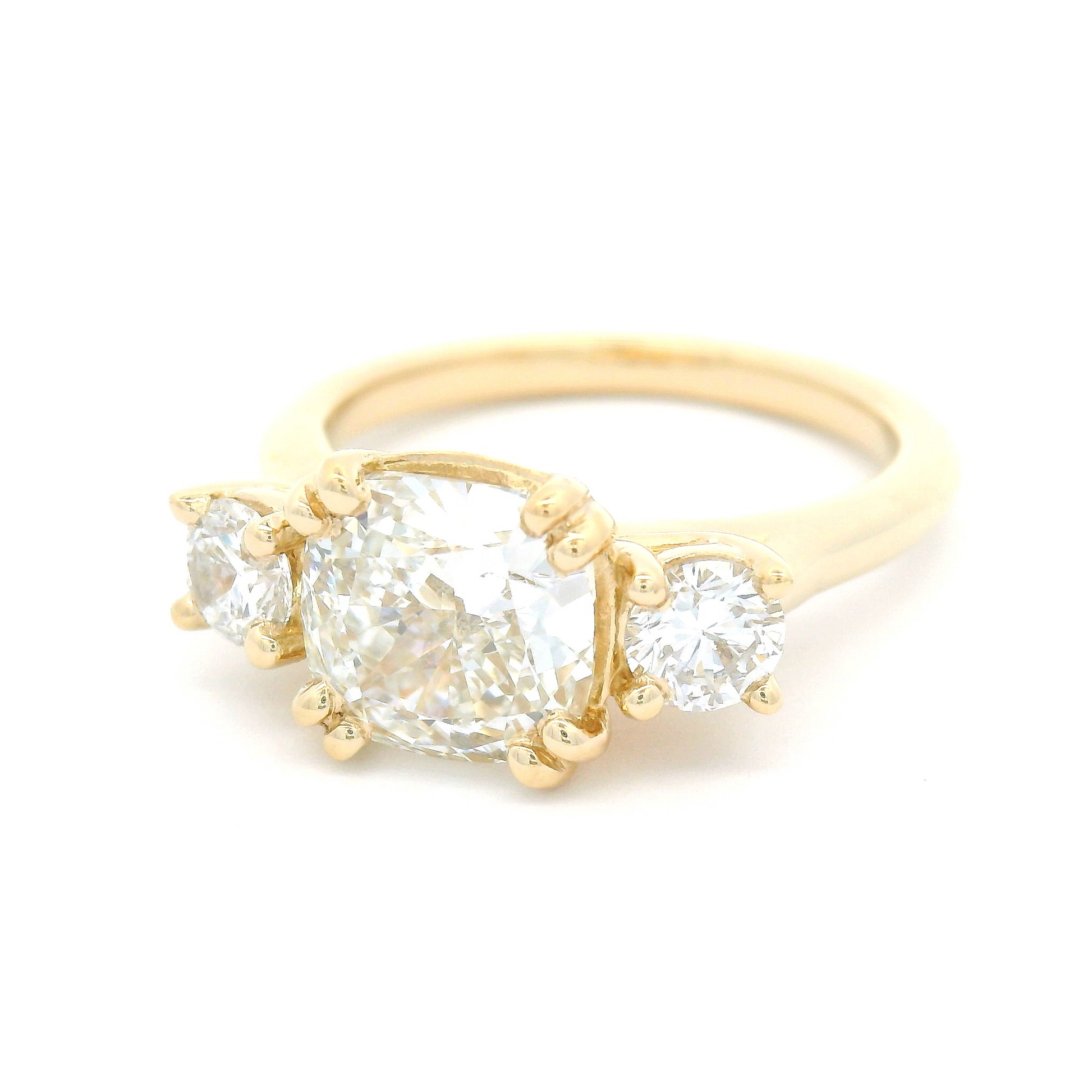 14k Yellow Three Stone Engagement Ring with 2.45cts of Lab-Grown Diamonds