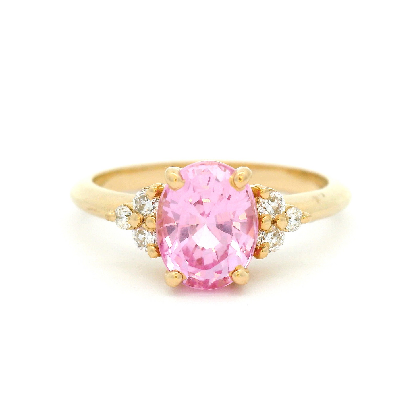 14k Yellow Engagement Ring with 1.95ct Lab Grown Oval Pink Sapphire and Accent Diamonds