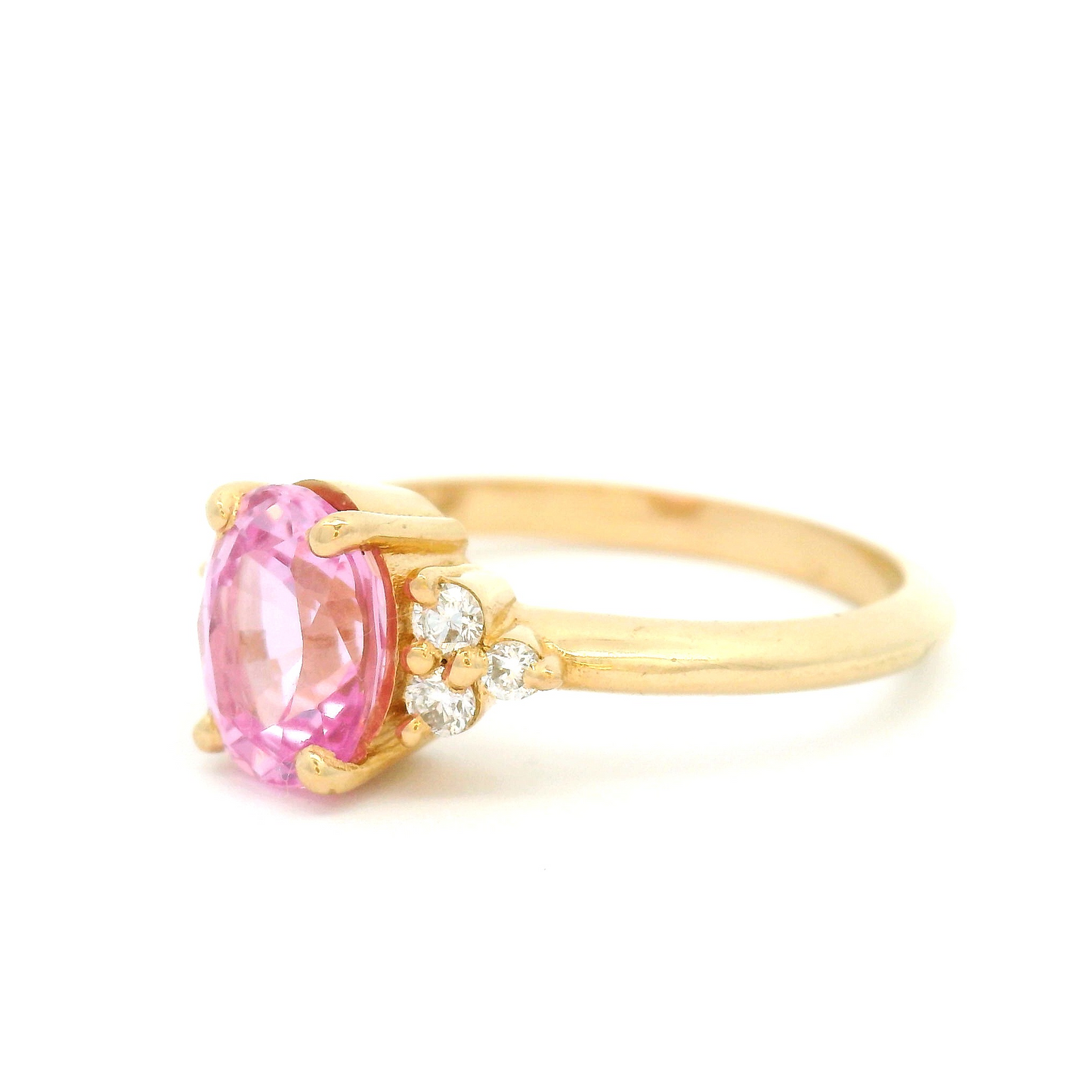 14k Yellow Engagement Ring with 1.95ct Lab Grown Oval Pink Sapphire and Accent Diamonds