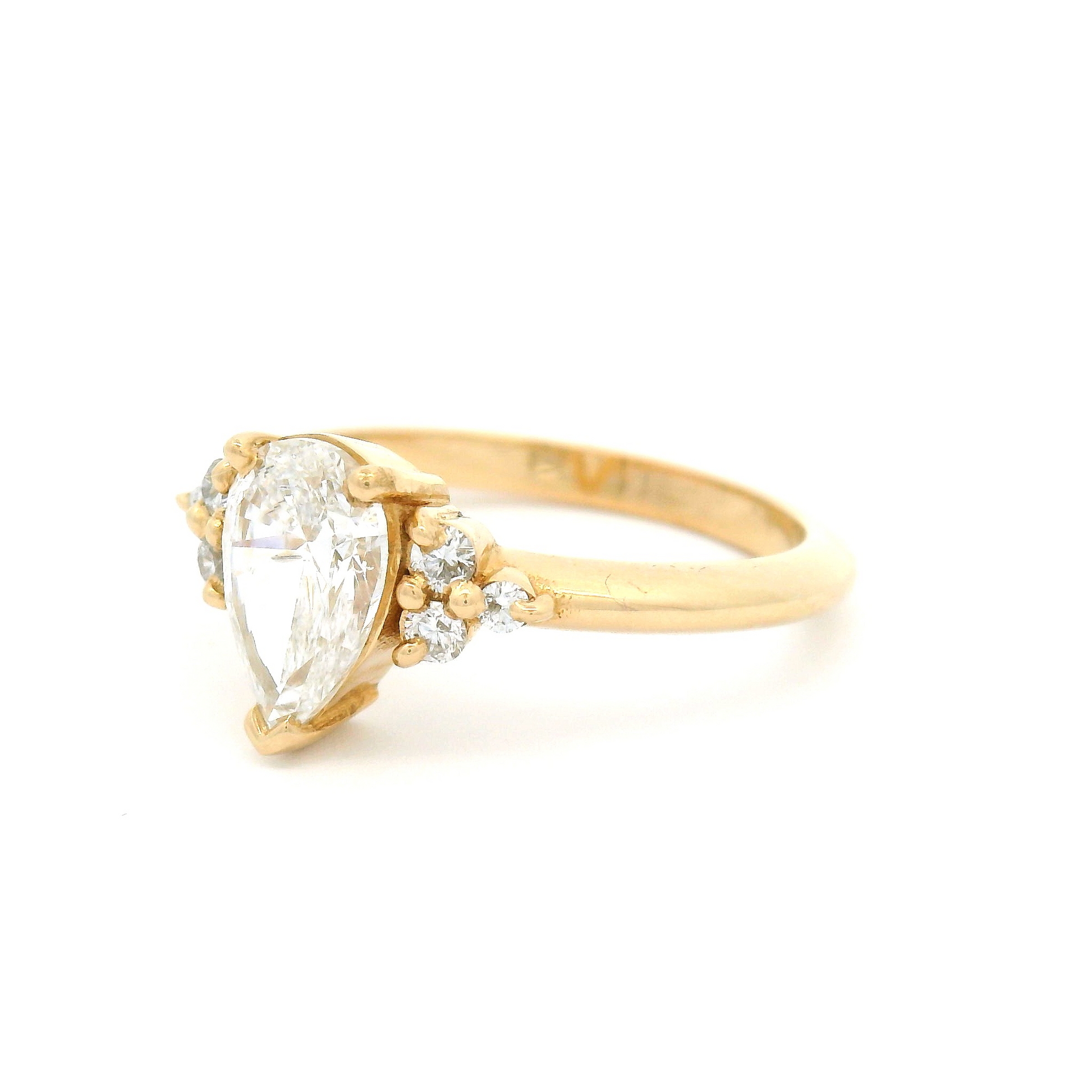 14k Yellow Ring with 1.03ct Lab-Grown Pear Shape Diamond with Accent Diamonds
