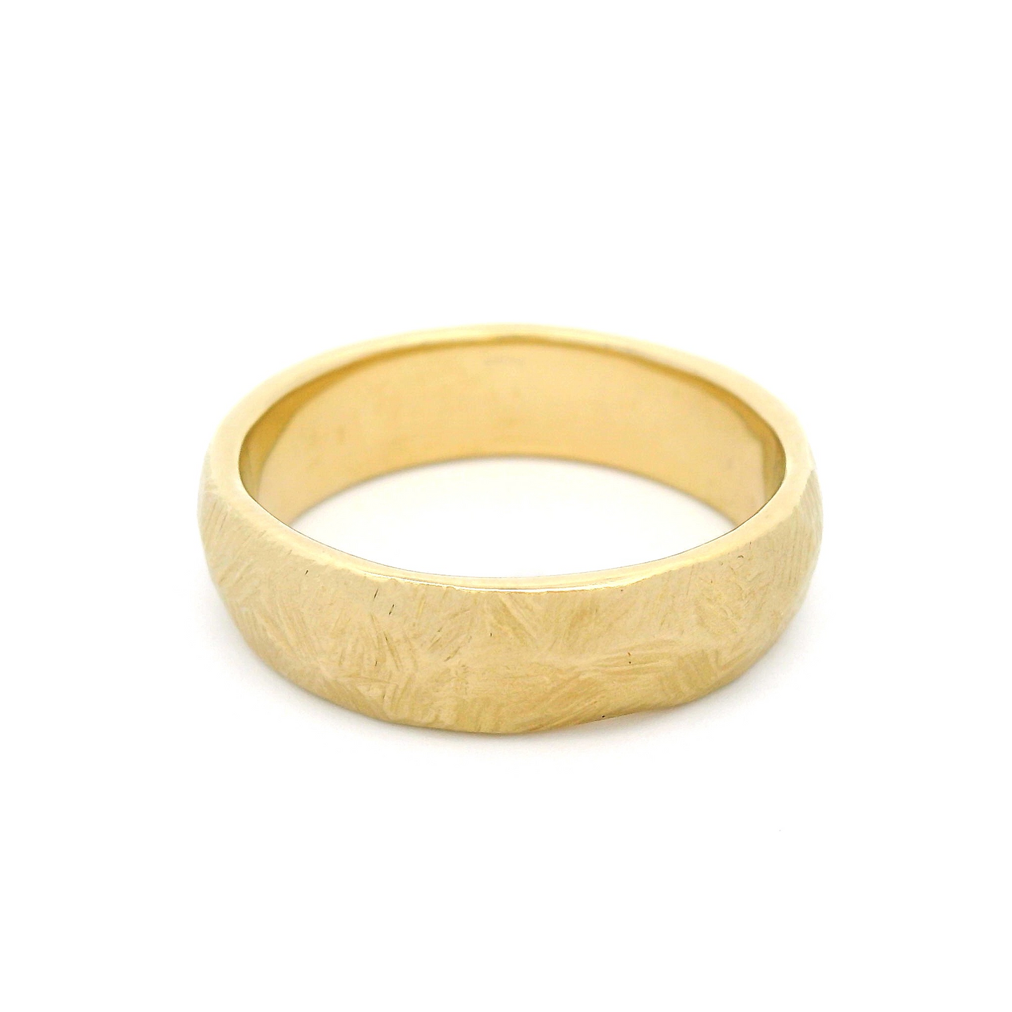 10k Yellow Textured Hammered 5.5mm Wide Wedding Band