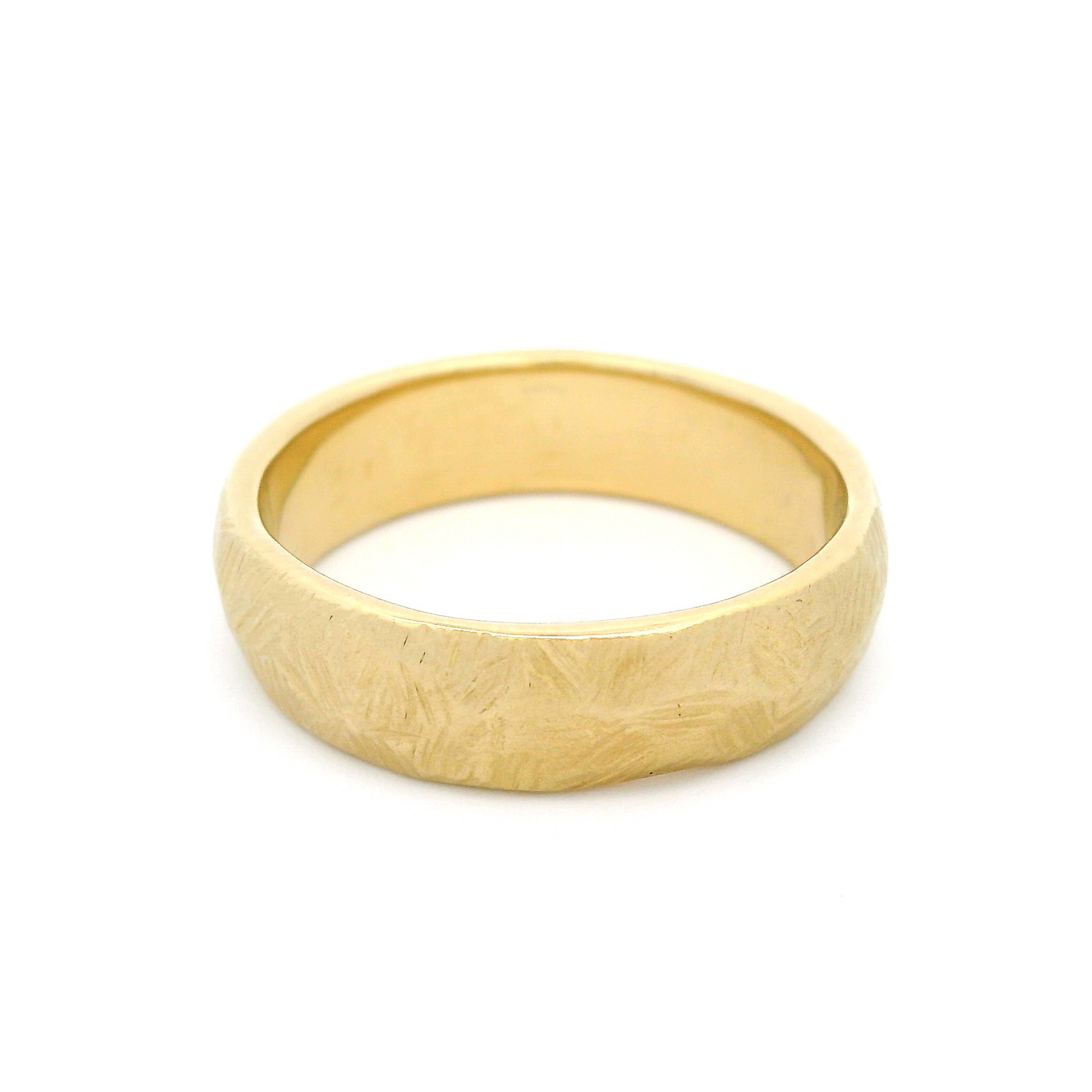 10k Yellow Textured Hammered 5.5mm Wide Wedding Band