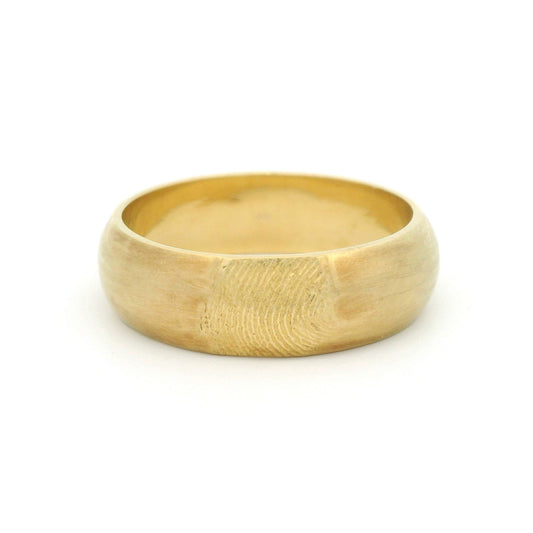 10k Yellow Fingerprint Satin Finish Domed Wedding Band