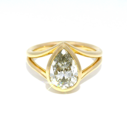 14k Yellow Solitaire Bezel set with 2.05ct Lab-Grown Pear Shape Diamond