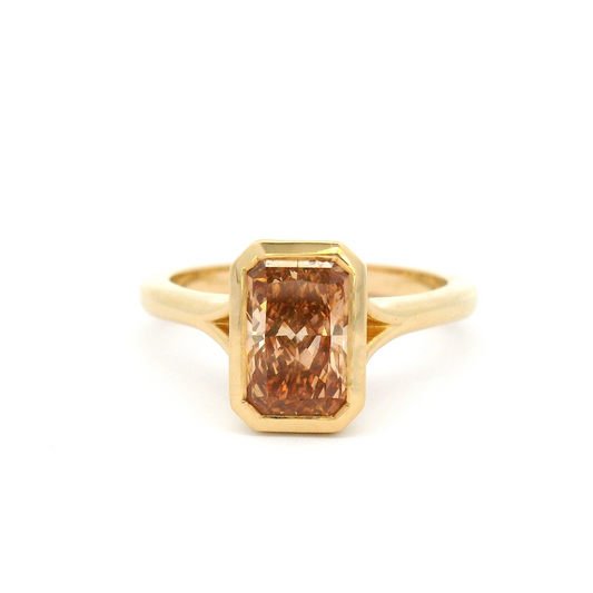 14k Yellow Ring with Bezel Set 1.55ct Lab-Grown Brown Radiant Cut Diamond