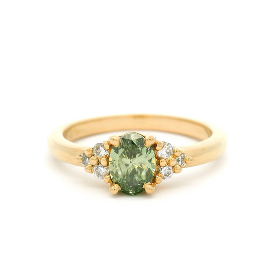 14k Yellow Engagement Ring with 0.52ct Oval Lab-Grown Green Diamond and Accent Diamonds
