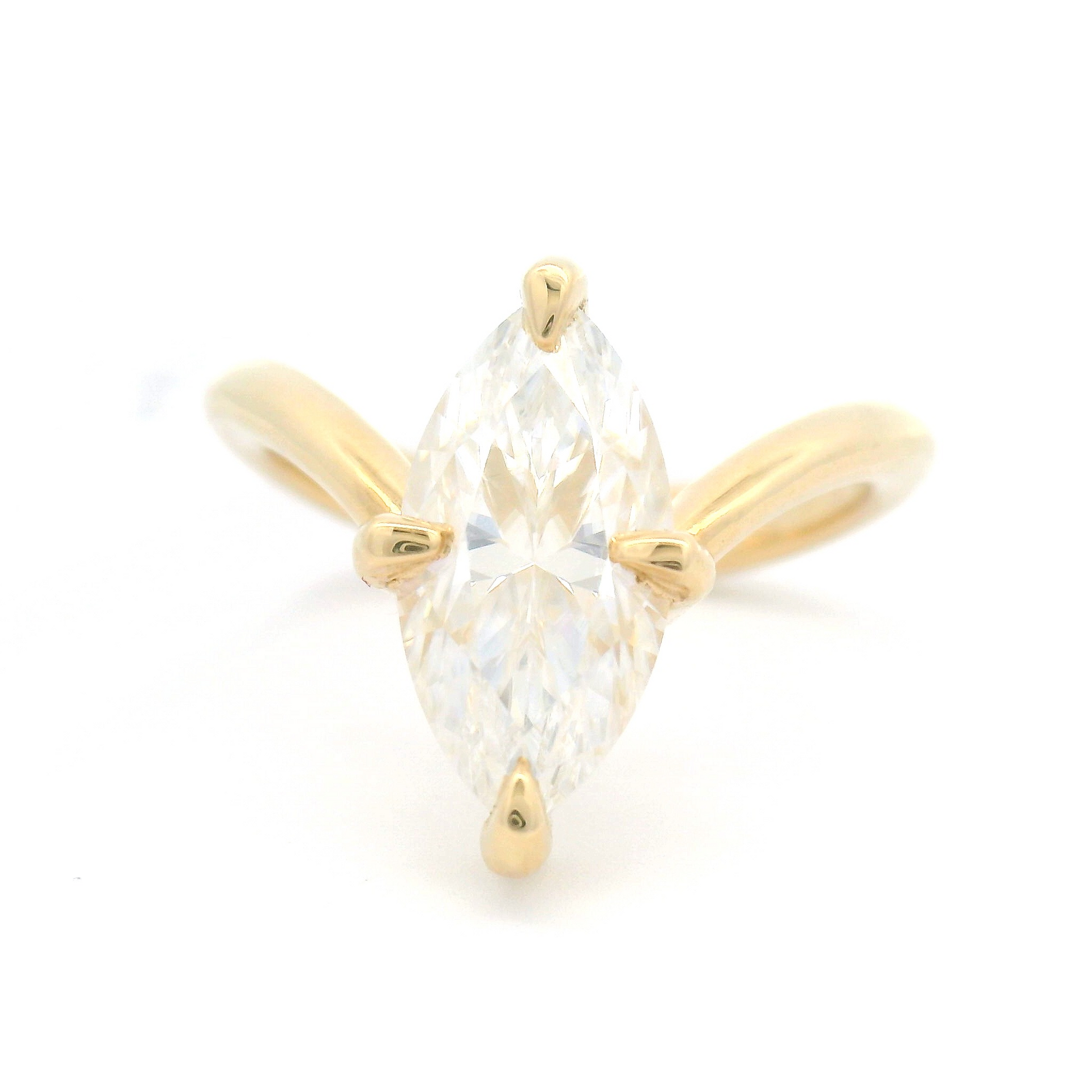 14k Yellow 4-Claw Solitaire set with 1.8ct Marquise Moissanite